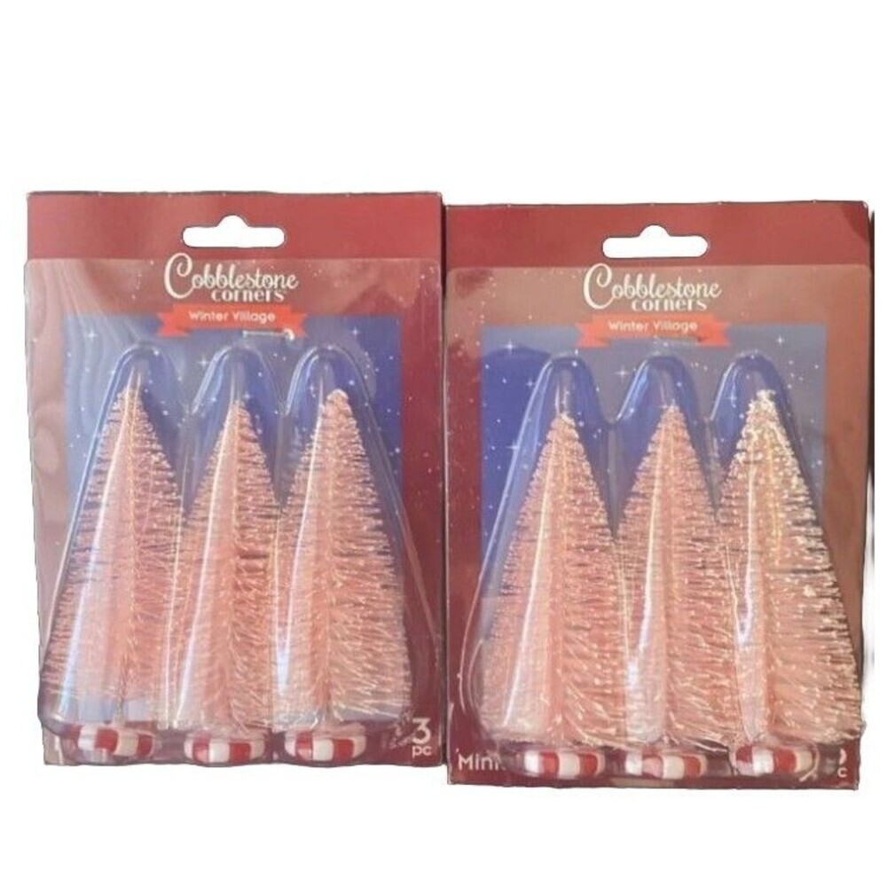 Cobblestone Corners Miniatures Trees Pink Candy Cane Tree Snow 6 Piece Set